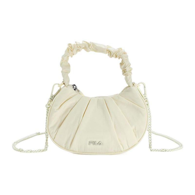 Fila Heritage Fashion Casual Solid Color Zipper Closure Fabric Cloud Bag Tote Shoulder Crossbody Bag Women Bags Cheese-White F13W328163FIV