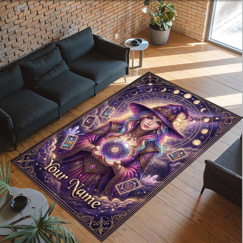 Witchcraft Theme Crystal Velvet Rug Personalized Custom Name Text Soft Floor Mat Home Decor