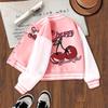 Girls' Casual Fruit Cherry Pattern Jacket - Spring/autumn Children's Fashionable Baseball Shirt