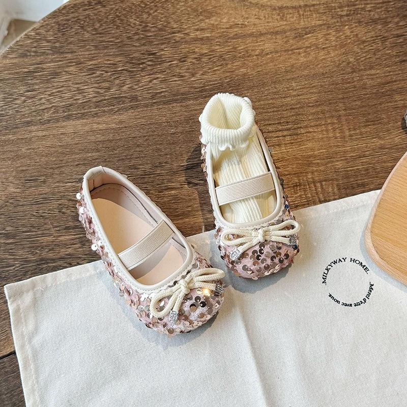 2026Spring and Autumn New Style Children's Girls' Leather Shoes Princess Shoes Fashionable Sequin Leather Shoes Children's Dance Shoes