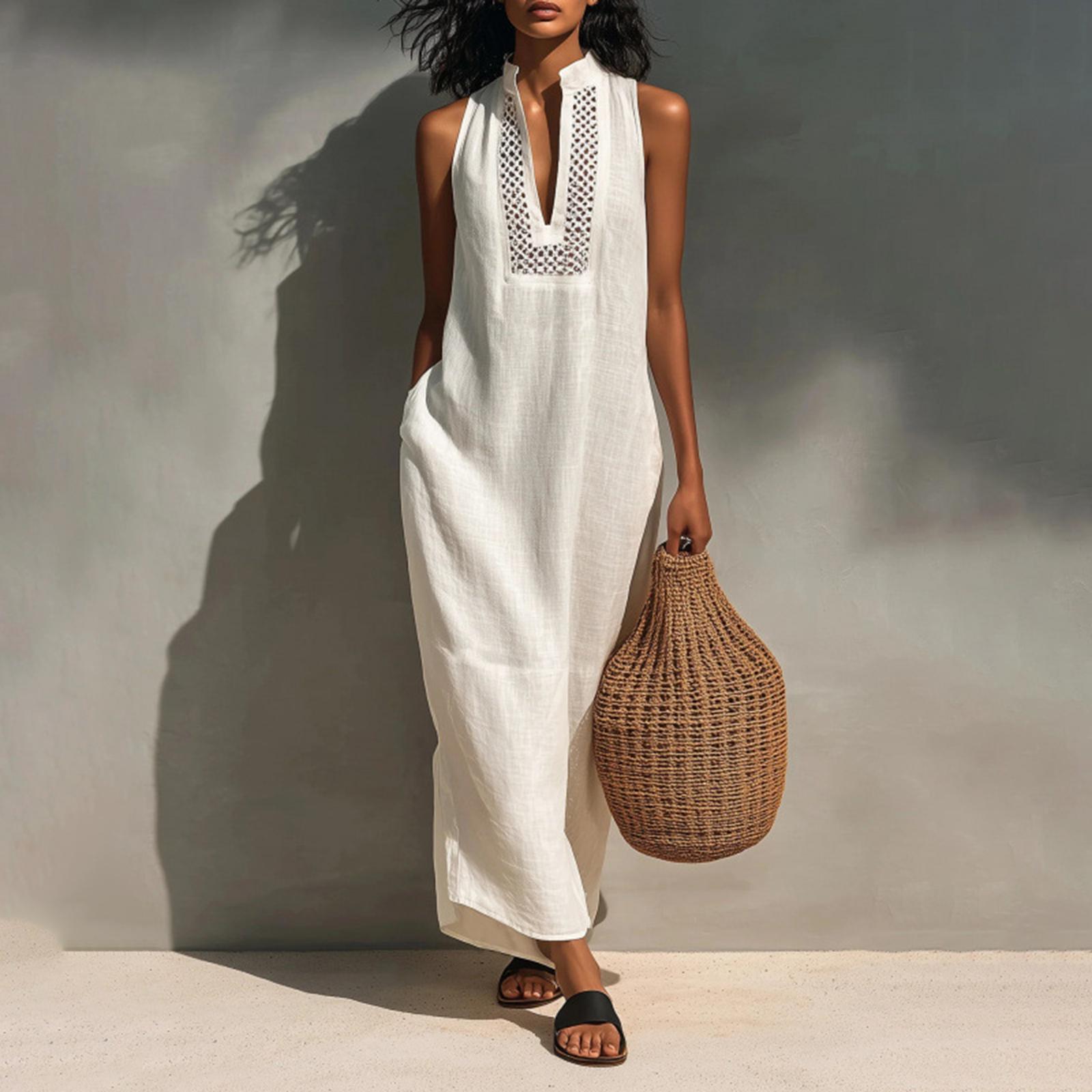 

Женская Повседневная Свободная Без Рукавов С Вырезом Длинная Юбка L белый