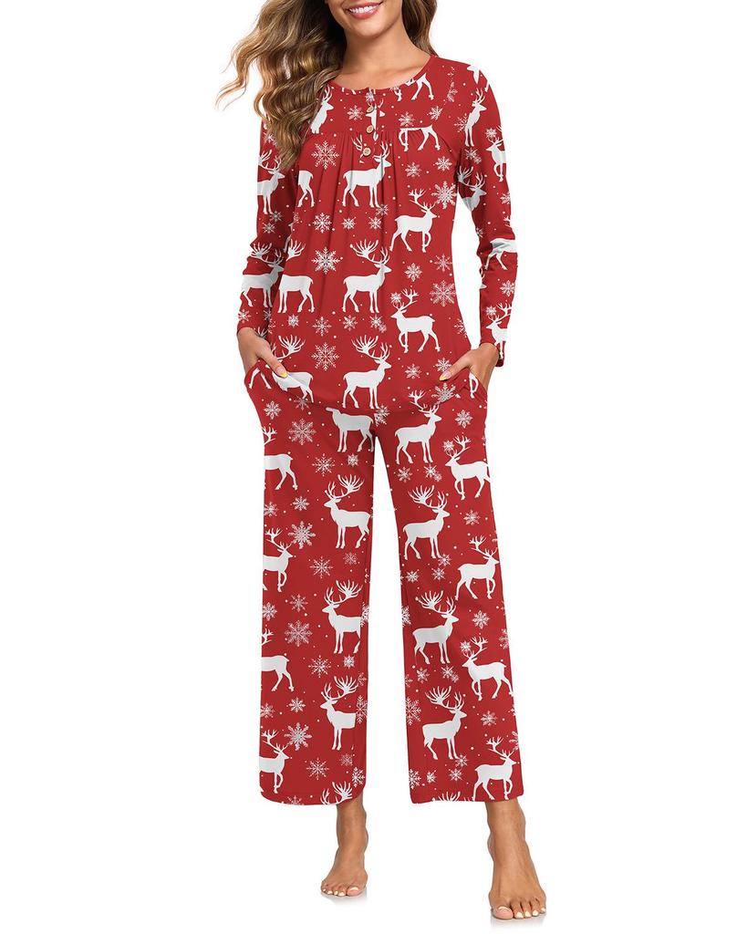 Women's Long Sleeve Pajama Set: 2-Piece with Pockets, Casual Homewear - Long Pants
