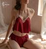 Babydoll Top and Bottom Cute Sexy Beautiful Sexy Bottom Set [Mqyzhx] Set, String, Satin, Lingerie, Underwear, Wear, Camisole, Shorts, 2-Piece (Wine