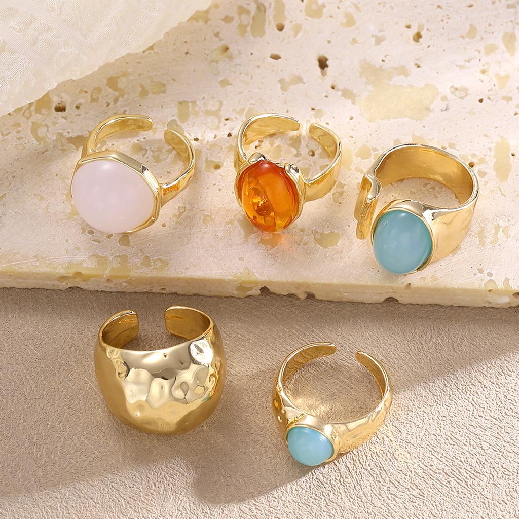 5/7Pcs/Set Vintage Acrylic Gemstone Rings Sets For Women Geometric Irregular Gold Color Flower Rings Fashion Adjustable Jewelry
