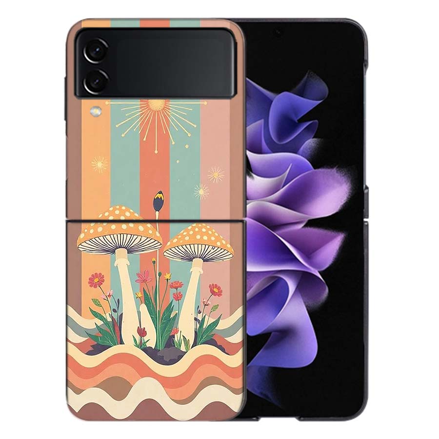 Boho Hippy Mushroom Sunrise Phone Case For Samsung Z Flip 6 7 5G Galaxy Z Flip 5 4 3 5G Cases Shockproof Hard Cover TPU