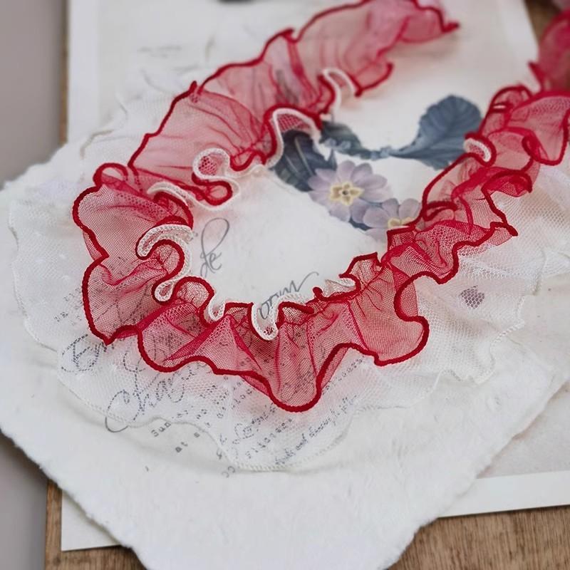 Christmas Red Double Layer 3D Ruffled Lace DIY Lolita Children's Skirt Collar Cuff Hem Home Textile Curtain Sewing Decoration