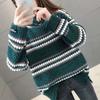 WTEMPO Women's Autumn Winter Large Size All-match Striped Sweaters Female Loose High Collar Long Sleeve Warm Knitted Pullover