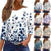 Women's Fashion Casual Round Neck 3/4 Sleeve Loose  Printed T-Shirt Ladies Top