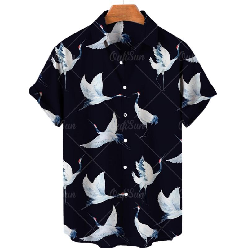 Men's Bird Costumes Hawaii Vacation Vintage Shirt For Men 3D Floral Casual Pattern High Quality Luxury Dazn Clothes Blouse Tops