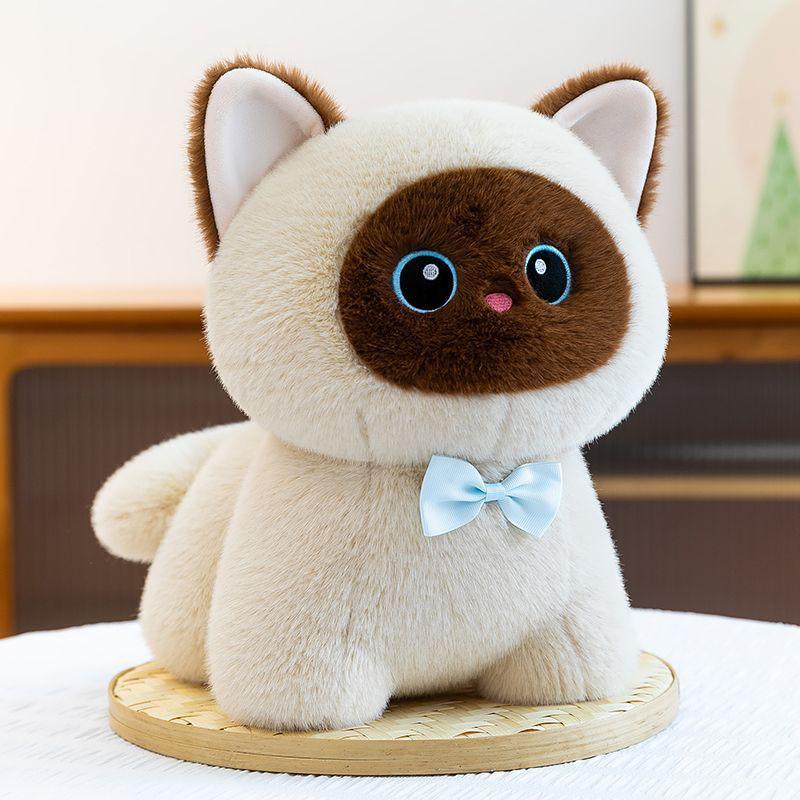 Cute Cat Plush Toy With Bow Tie Soft Fluffy Stuffed Kitten Doll For Kids Adults Home Decoration Bedroom Ornament Birthday Gift