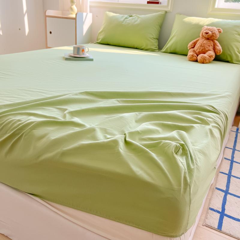 2024 New A-class Solid Color Good Quality Grid Washed Cotton Bed Sheet, Single Piece Fully Enclosed Non Slip Bed Sheet, Bed