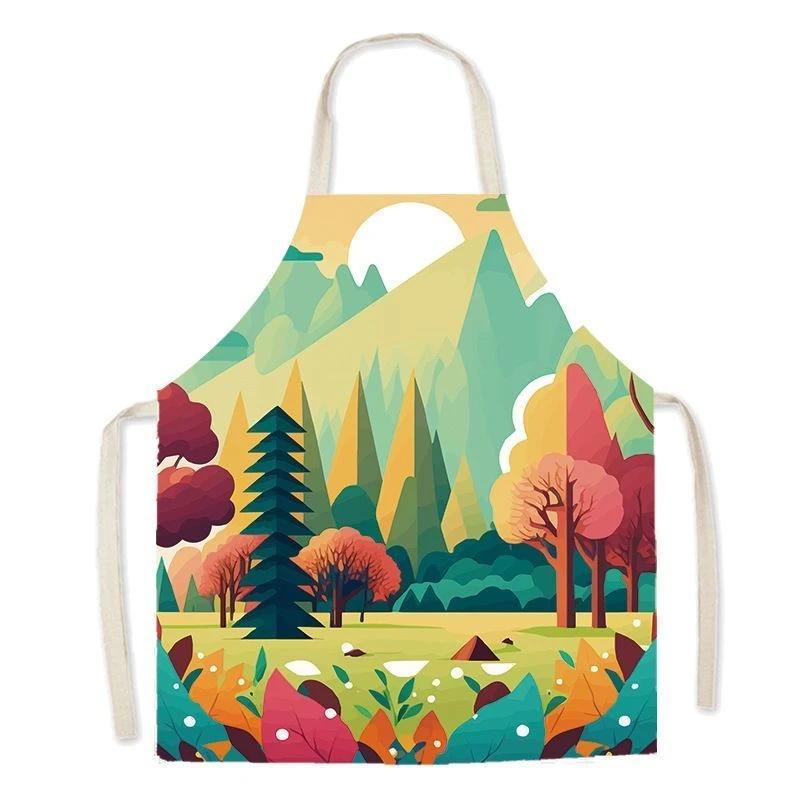 

Natural Jungle Illustration Apron Cute Adventure Cartoon Baking Kitchen Home Creative Parent-Child Studio Dress 38X47cm