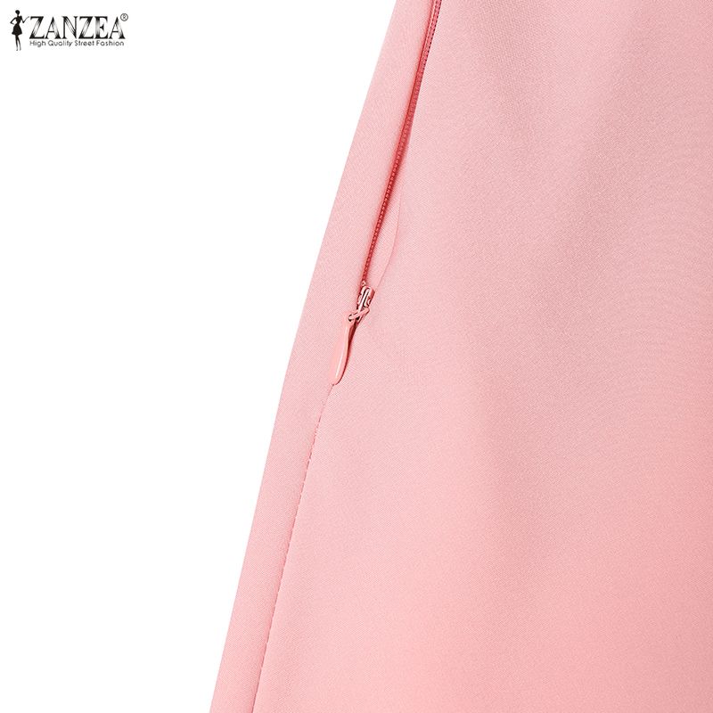 ZANZEA Women Casual Square Collar Splice Short Sleeve Elegant Dress
