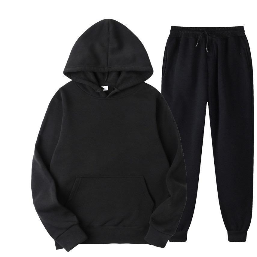 Felpa + Pantaloni Monocolore da Uomo per Primavera Autunno Set Due Pezzi Set Sportivo Casual Tuta da Ginnastica da Uomo