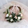 Artificial Rose Wreath 12.6in Front Door Floral Wreath with Leaves for Spring Wedding Wall Window Indoor Outdoor Home