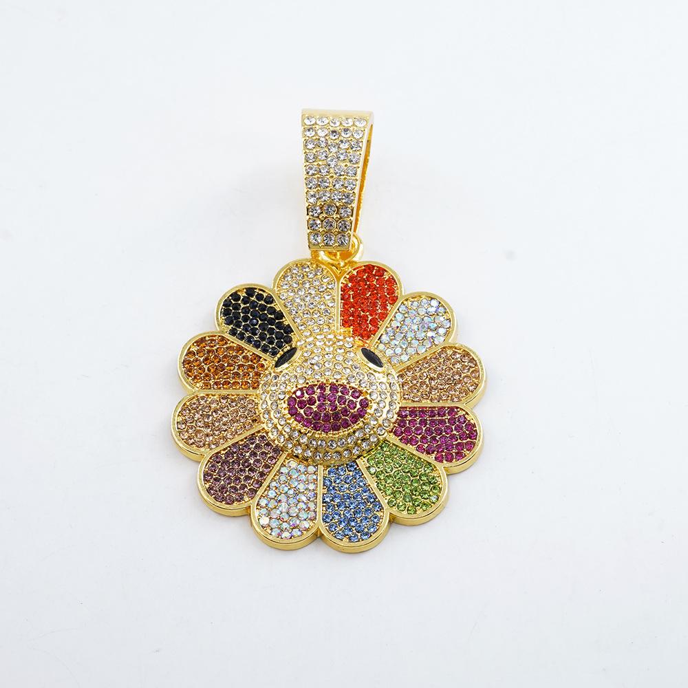 Necklace Men s Hip-hop Sunflower Pendant Trendy Brand Personality Rainbow Flower Smiling Face Necklace Men s and Women s Fashion Accessories