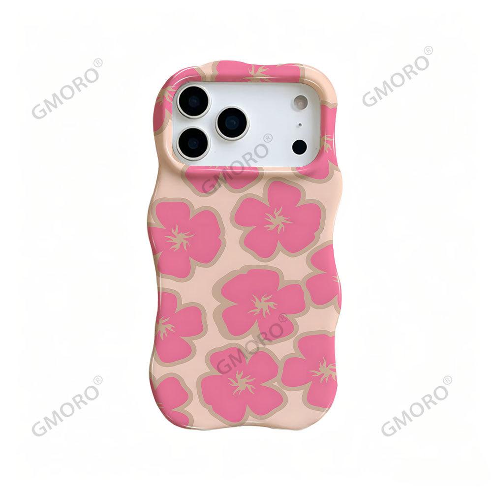 Pink flower mobile phone case Apple 17promax high-value wavy film 2-in-1 protective case iPhone14