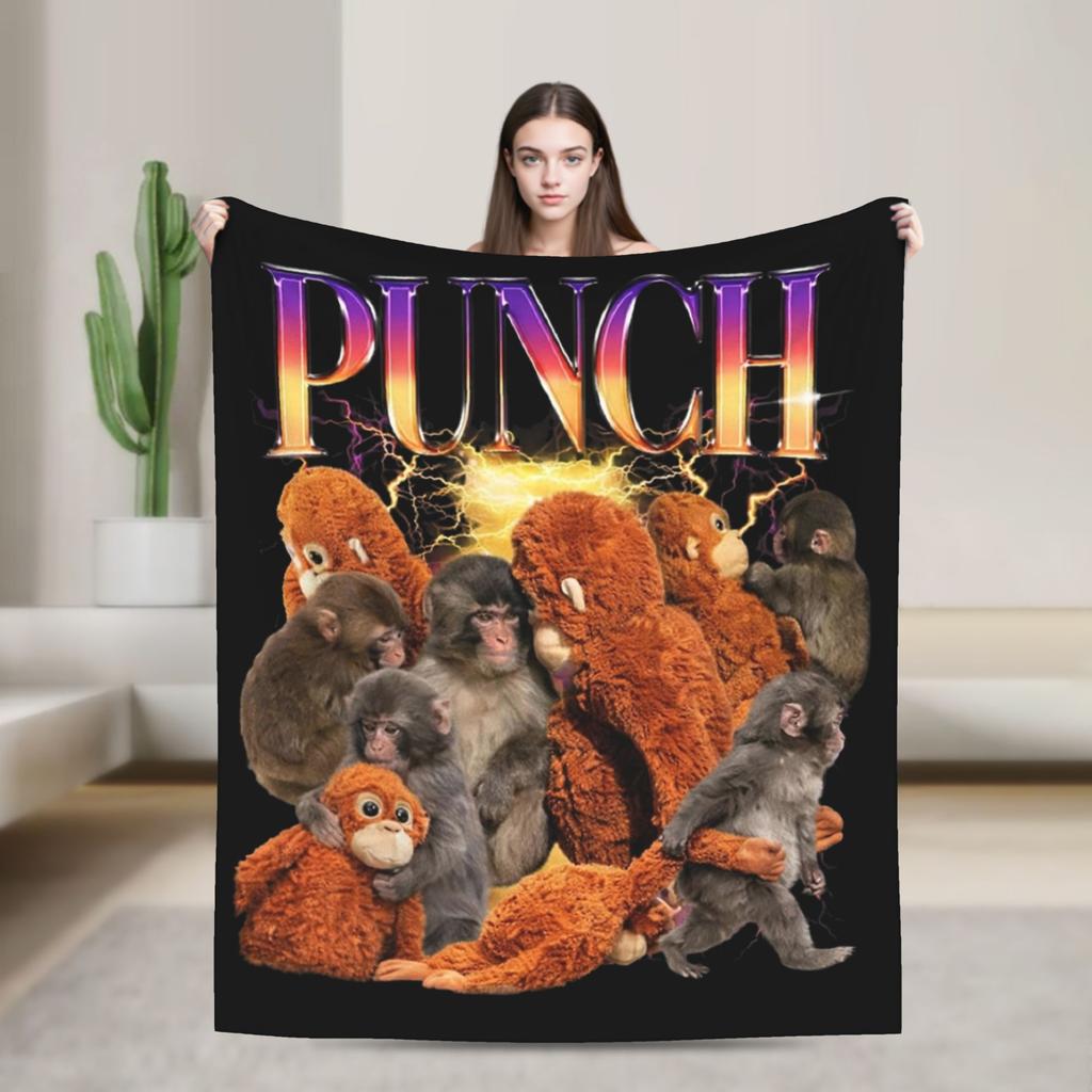 Punch Monkey Cute Blanket Coral Fleece Plush Print  Breathable Warm Throw Blanket for Bed Car Bedspread