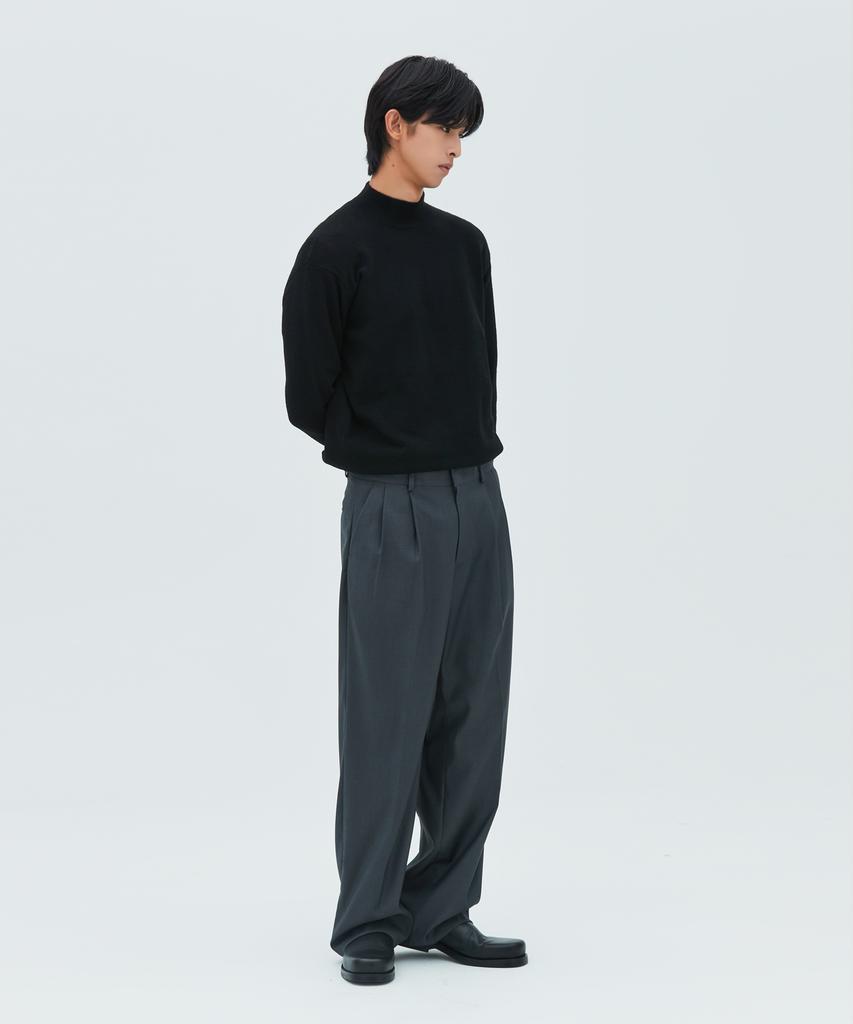 LEIRE Minimal Wool Mock Neck Knit [Black]
