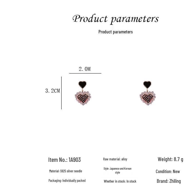 Elegant Rhinestone Heart Earrings with S925 Silver Needle - Versatile Drip Oil Inlaid Design, 2022 Stud Accessories