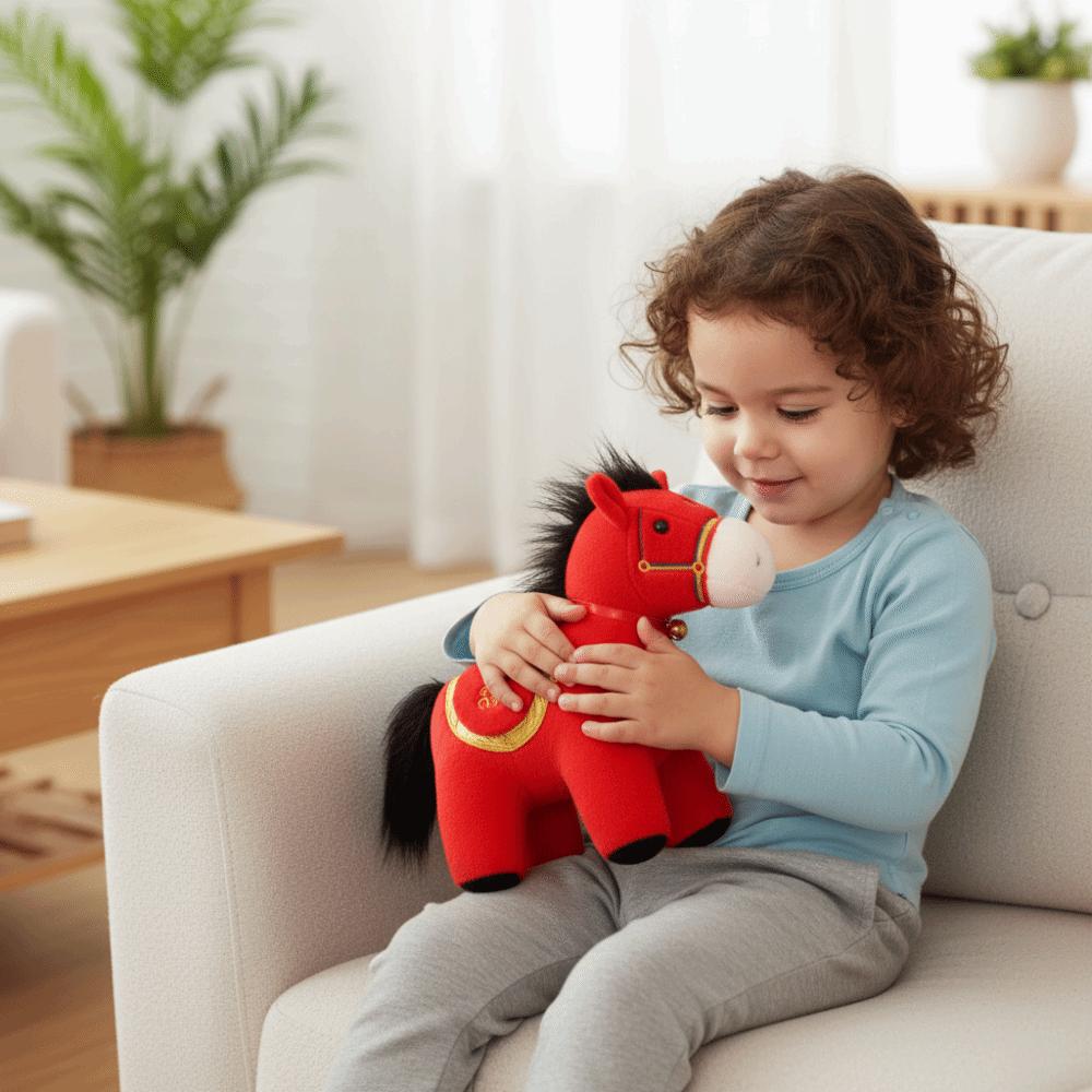 Chinese Style Plush Horse Doll Fluffy Zodiac Pony Figurine Cartoon Steed Doll  Home Decoration