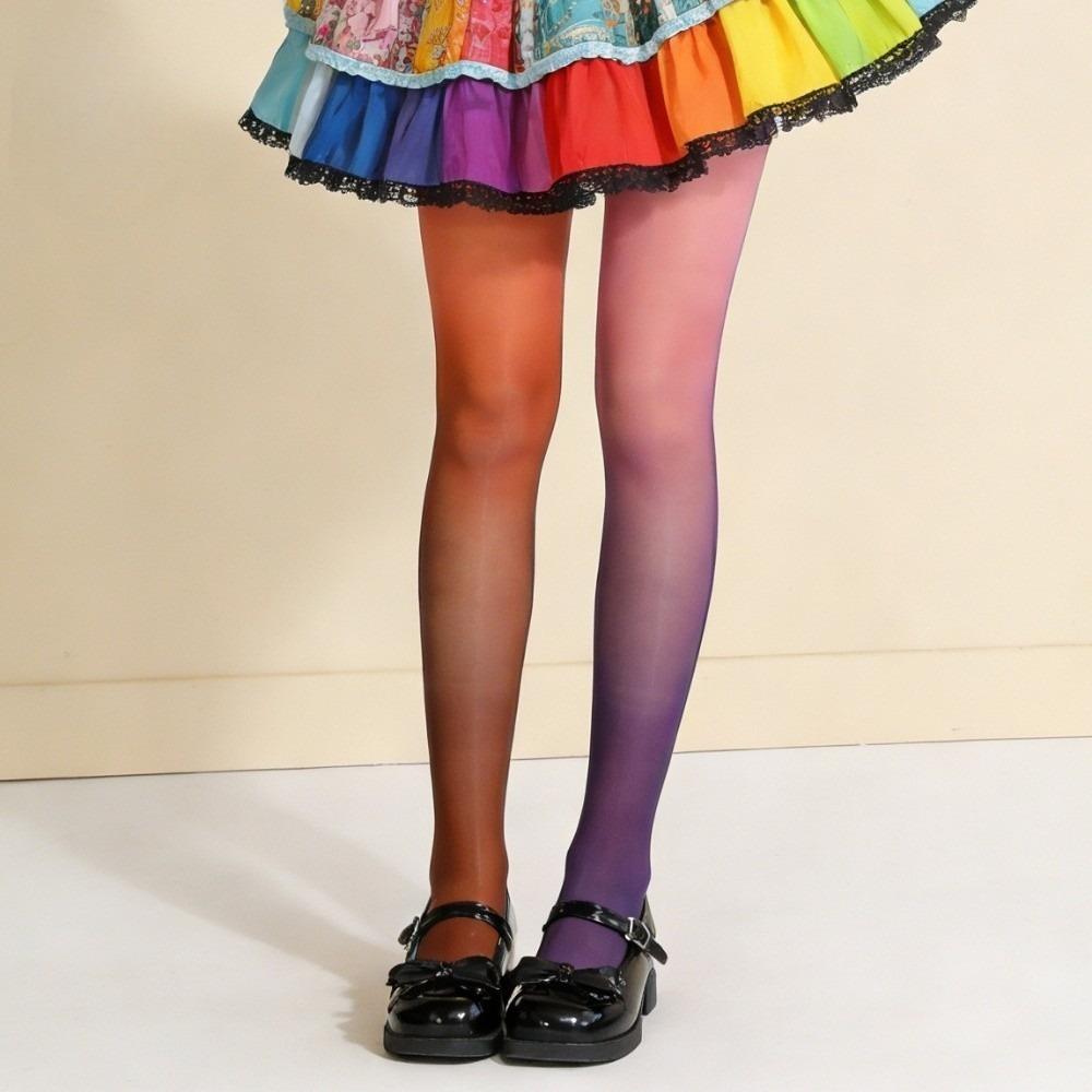 

Seamless Colorful Stripes Stockings Breathable Gradient Color Tights Funny Rainbow Pantyhose Girl