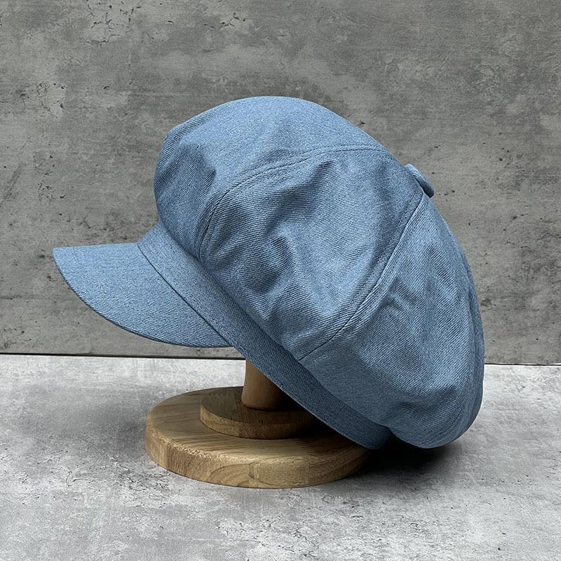 Suitable For Round Face Big Top Cloud Octagonal Hat Women'S Single Layer Breathable Thin Denim Duck Tongue Beret
