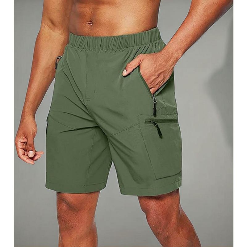 Men Quick Dry Cargo Shorts Elastic Waist Zip Pocket Outdoor Sports Running Casual Shorts