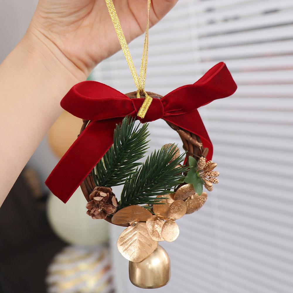 Artificial Christmas Wreath Pendant Creative Pine Cone Bell Pendant Hanging Ornament  Wedding