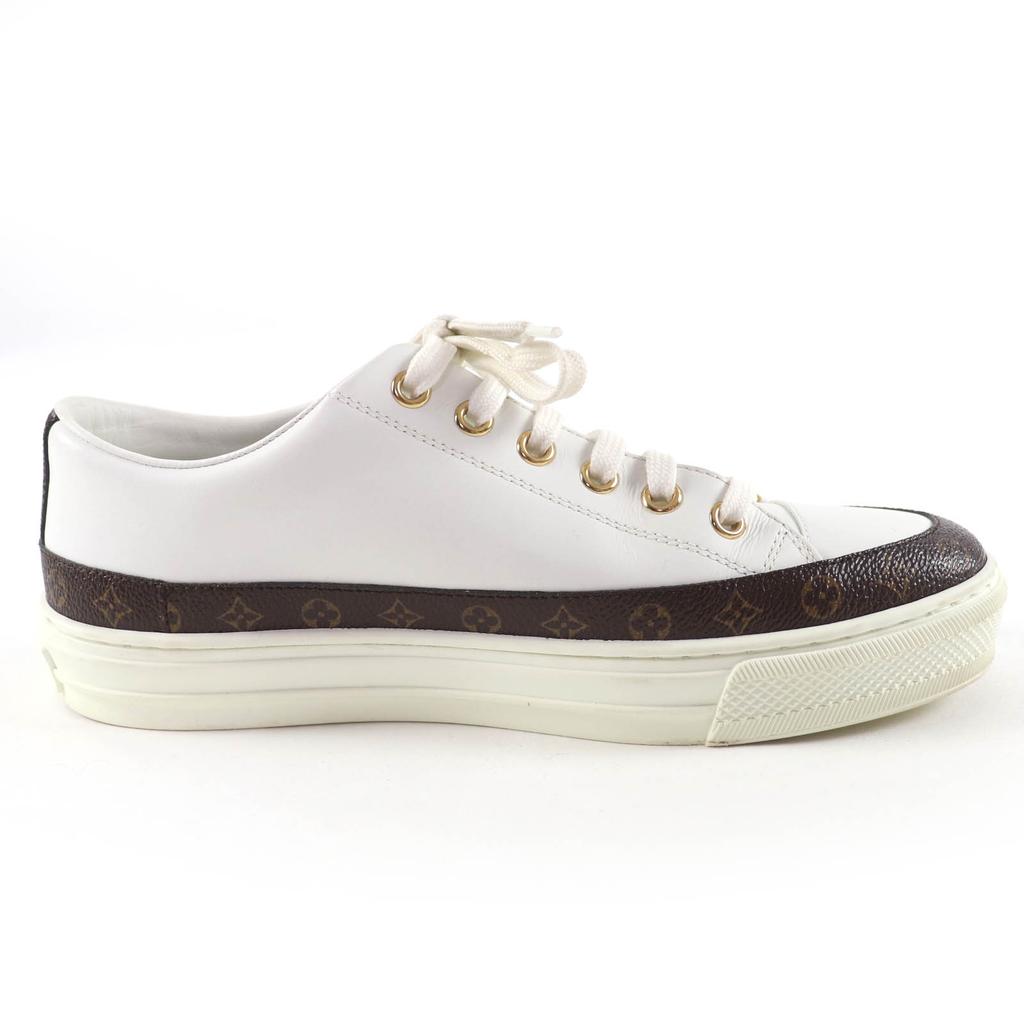 Great LOUIS VUITTON Low Cut Sneakers Monogram Lace-up White Leather Women 36 Used