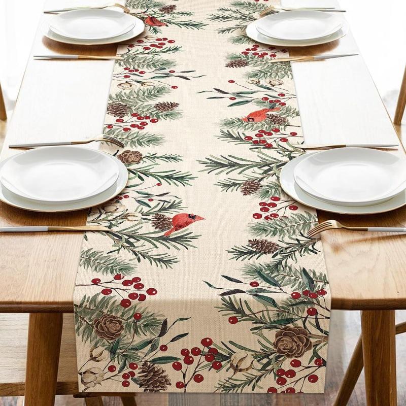 Runner da Tavola Fiocco di Neve Festivo Robusto Lino Decorazione Albero di Natale Copritavola da Pranzo
