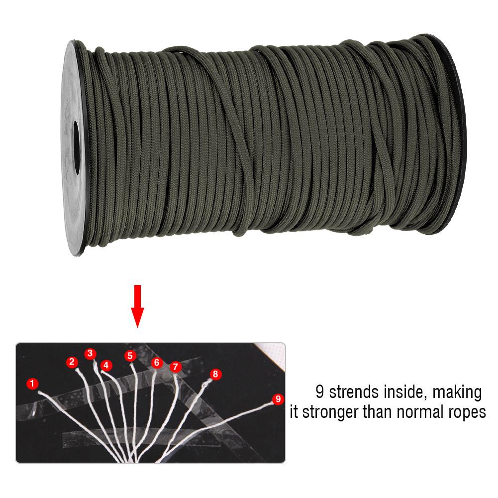 100m 9 Strands 4mm Heavy Duty Parachute Cord Lanyard String Cloth Line Camp Rope (Black)