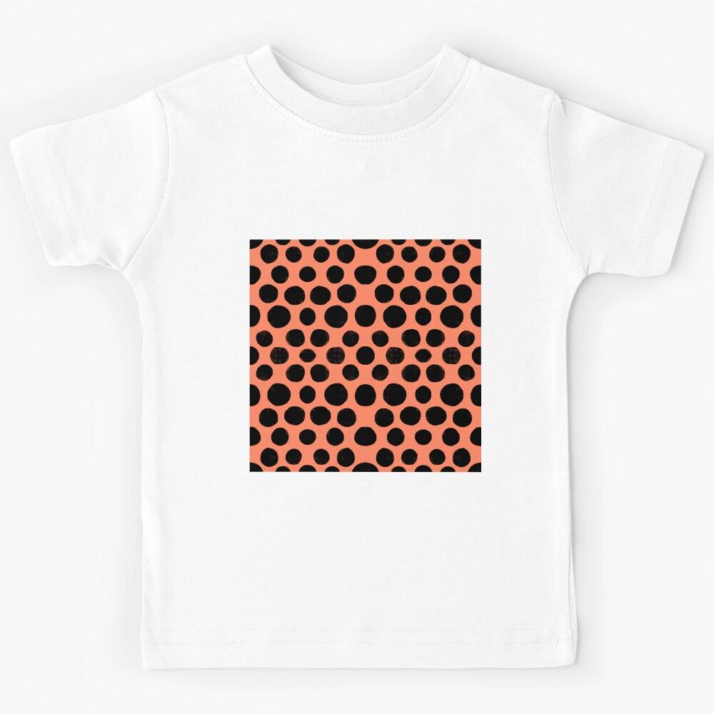 Black Textured Polka Dots  | Bold Orange Background Kids T-Shirt 160