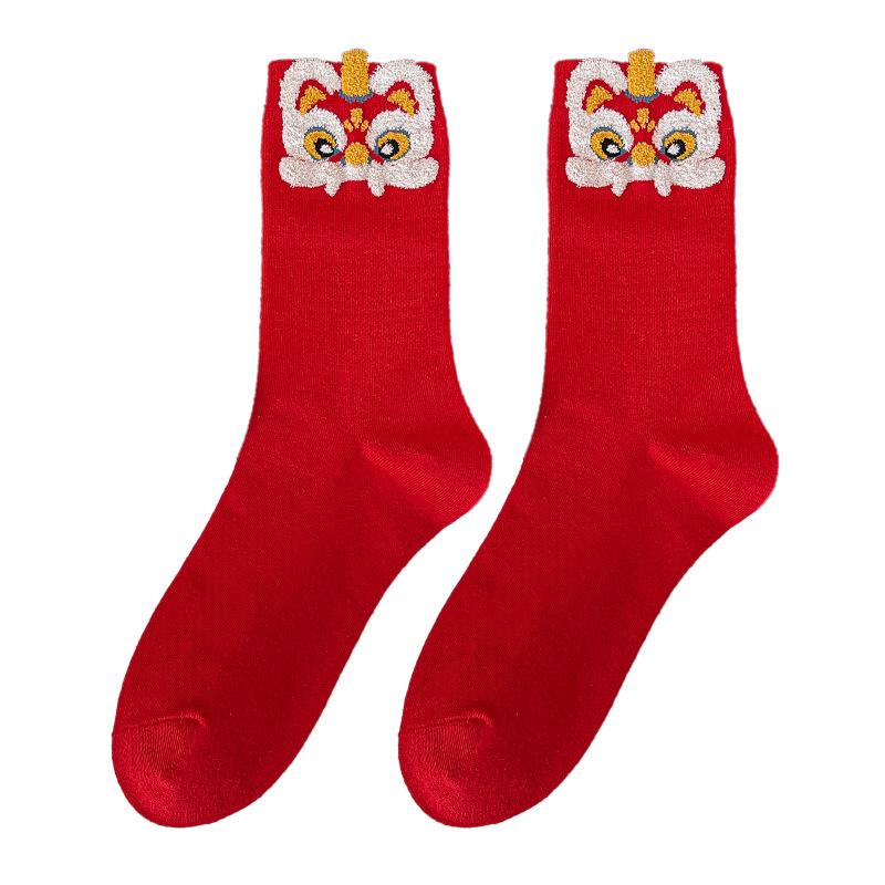 Socks Lady Big Red Socks Socks Spring Festival Red Socks Foot Cotton Socks Lady Tube Cartoon Cute
