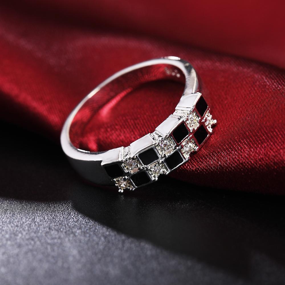 925 Sterling Sølv Anheng Svart AAA Zirkon Ring Bryllup Menn Kvinner Smykker