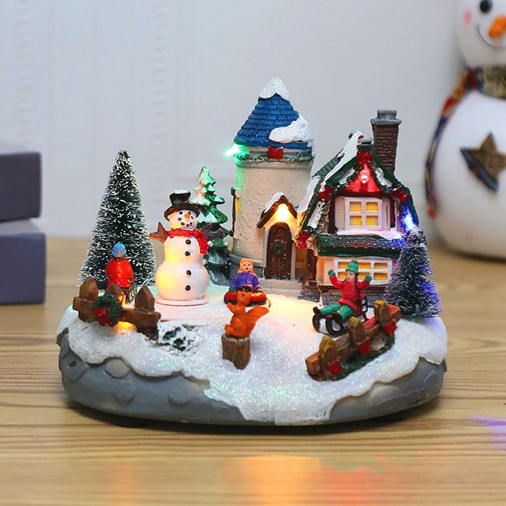 

Resin Christmas Village Houses Gifts Musical Collection Building Winter Snow View House for Desktop Xmas Party Kids Adults Teens