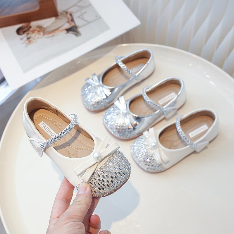Girls Princess Shoes Round Toes Sweet Bows Kids Flat Shoes Pu Leather 2025 New Fashion Children Dance Shoes Wedding Ins Trendy