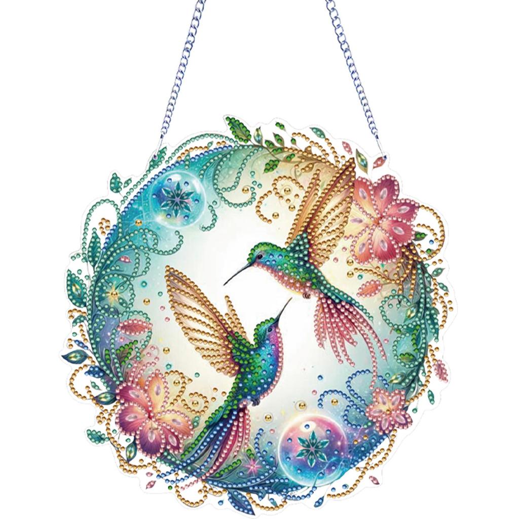 2D/Flat Hummingbird DIY Rhinestone Diamond Art Window Pendants Double Side Print Single Dide Drill Home Wall Decoration Crafts