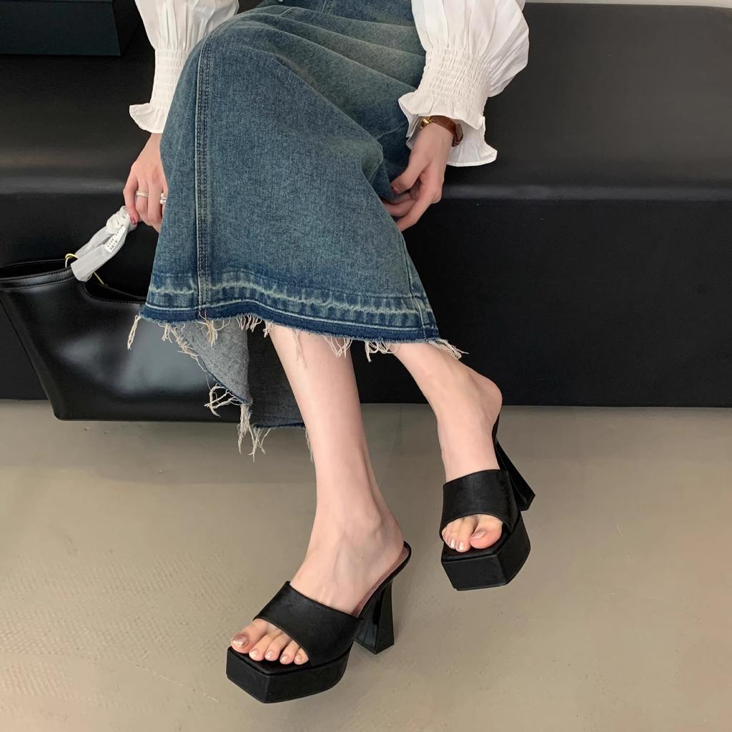 Beauty Is Crying~! Waterproof Table Super High-heeled Roman Shoes for Women's New Sexy Heightened Thick-soled Thick-heeled Open-toed Cool Slippers