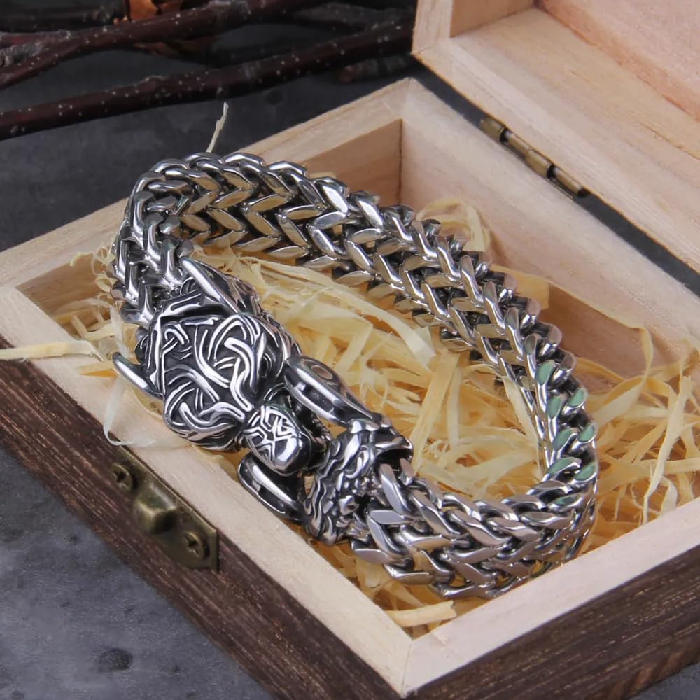 Fashion Vintage Viking Wolf Head Bracelet 316L Stainless Steel Cool Biker Animal Bracelets Party Charm Amulet Jewelry Wholesale