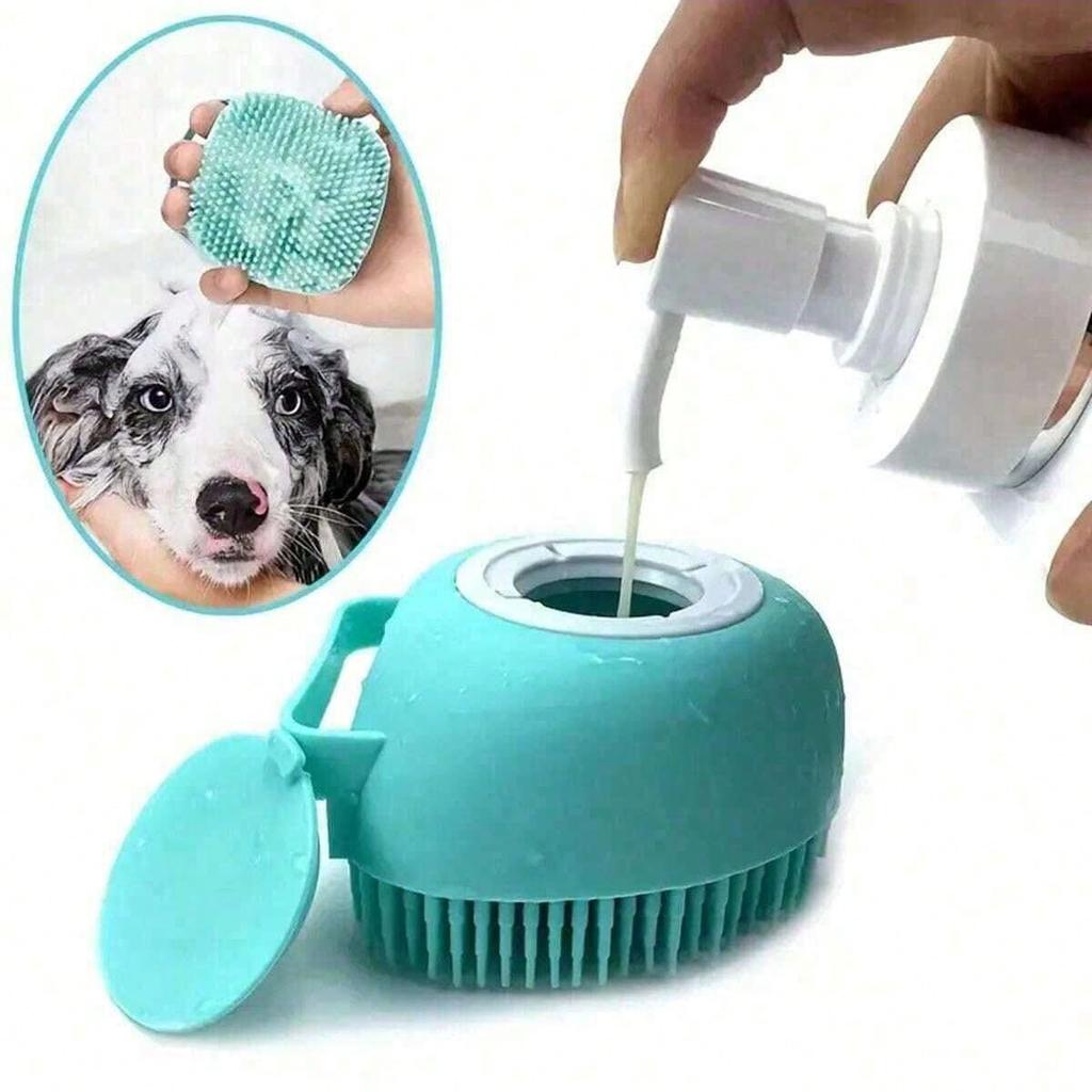 1pc Summer Pet Bath Brush, Silicone Massage Rubber Grooming Tool with Shampoo Storage for Dogs and Cats