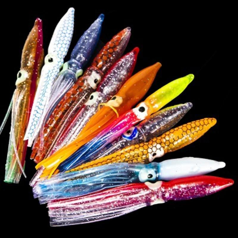 10 Pcs/lot 8cm Multicolored Flash Scale Bionic PVC Lua Bait Big Head Squid Soft Bait