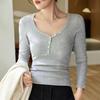 American Button-down V-neck Long Sleeve T-shirt Women's Cotton Autumn New Shoulder Coat Base