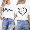 Cat Heart Women Print Tshirt Girl Short Sleeve Crew Neck TShirts Casual Top for Summer  Spring Cat Lover Womens Clothing
