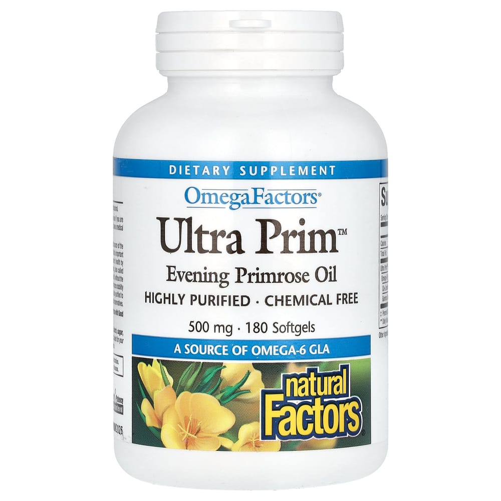 Natural Factors OmegaFactors Ultra Prim Evening Primrose Oil 500mg Softgels, 180 Count