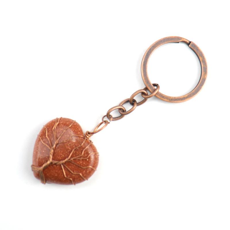 Portachiavi Ciondolo Borsa Portachiavi Albero della Vita a Forma di Cuore d'Amore in Pietra Naturale Cristallo K25