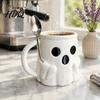 Ghost Shaped Coffee Mug Halloween Ice Cream with Spoon Holder 3D Printed Cute Mug Unique Birthday Surprise Drinking Cup Pen Holder Decor Christmas