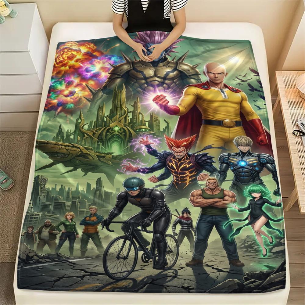 One-Punch Man Print Flannel Blanket Warm Soft Throw for Sofa Bed Chair Travel Picnic Comfortable Bedroom Decor Saitama-Xin