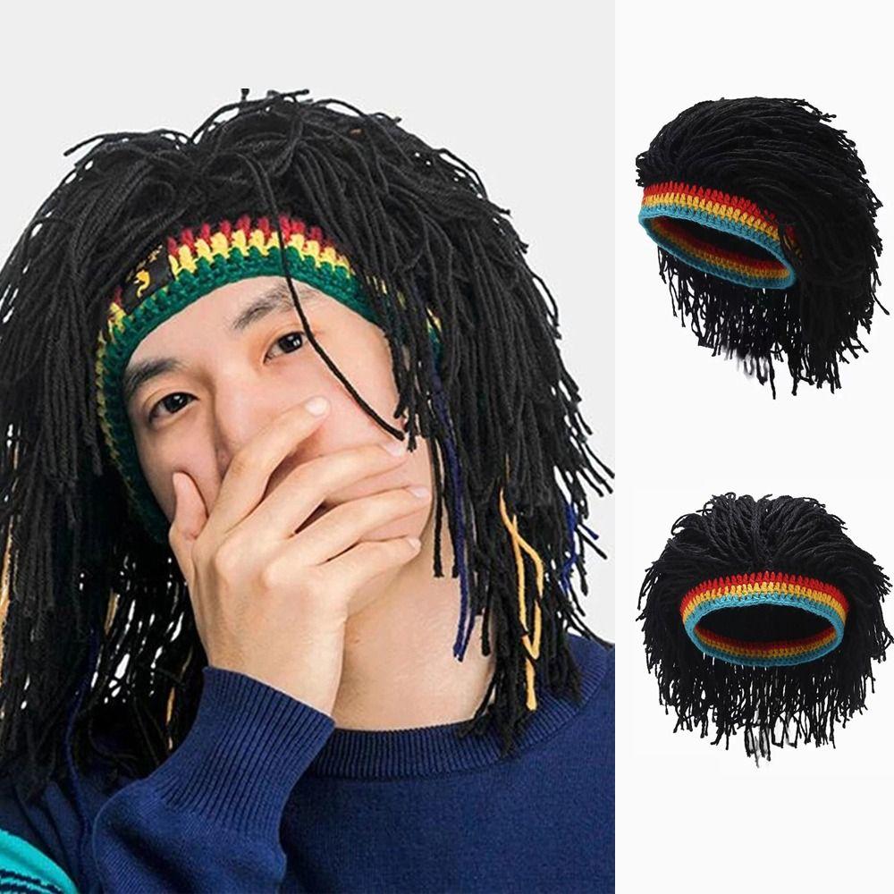 Gestrickte Mützen Perücke Halloween Party Herren Perücke Zopfhut Reggae Dreadlocks Perücke Afrika Wurzeln Perücke