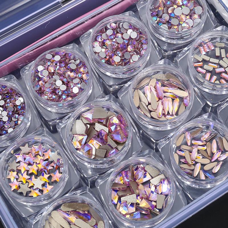 12 Boxes Of Nail Art Diamonds Set, Flat-Bottomed Diamonds, Special-Shaped Diamonds, Rhinestones, Nail Art Tools Combination Set